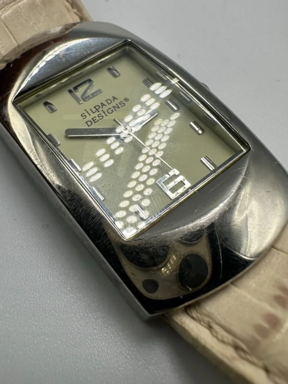 Silpada Designs Watch Women Silver Tone Cream Leather Band New Battery